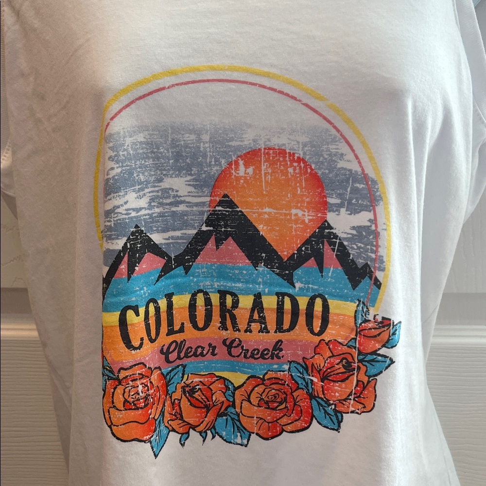 District White Tank Top with Colorful Graphic